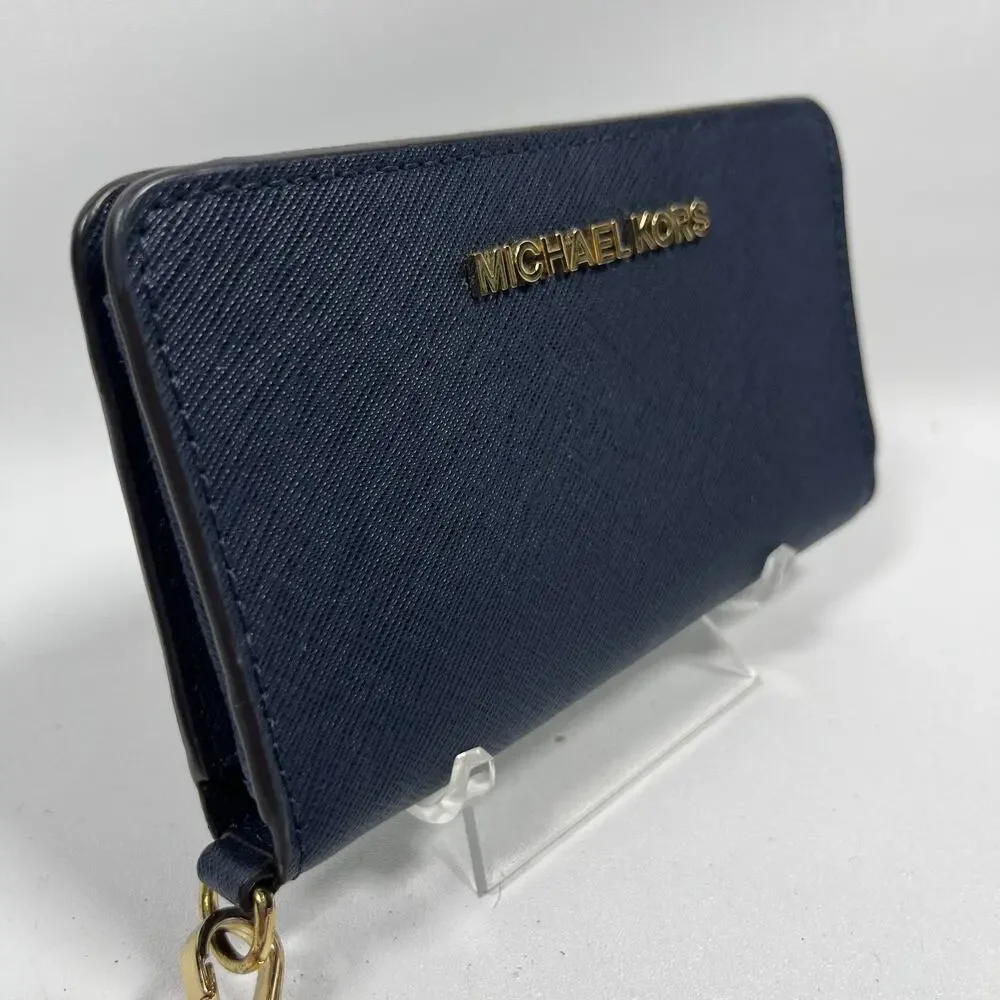 MICHAEL KORS Wallet Jet Set Travel Saffiano Leather Smartphone Wristlet Blue
